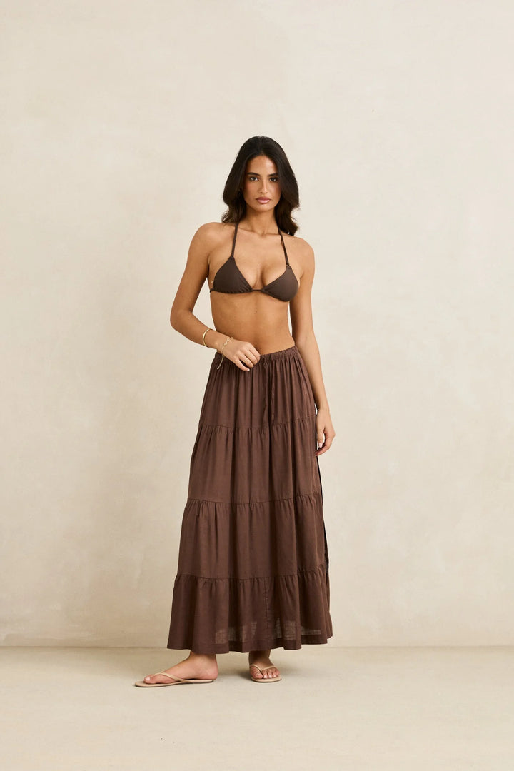 Rhythm Women's Classic Tiered Maxi Skirt - Chocolate - Sun Diego Boardshop