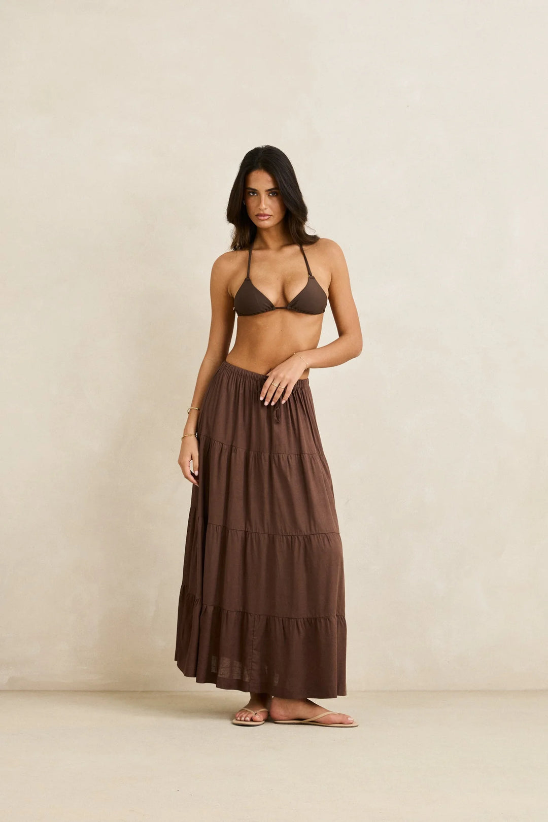 Rhythm Women's Classic Tiered Maxi Skirt - Chocolate - Sun Diego Boardshop