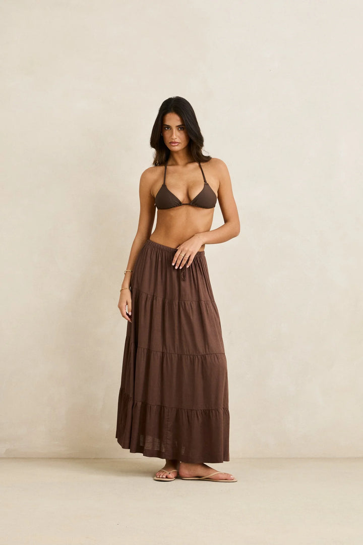 Rhythm Women's Classic Tiered Maxi Skirt - Chocolate - Sun Diego Boardshop