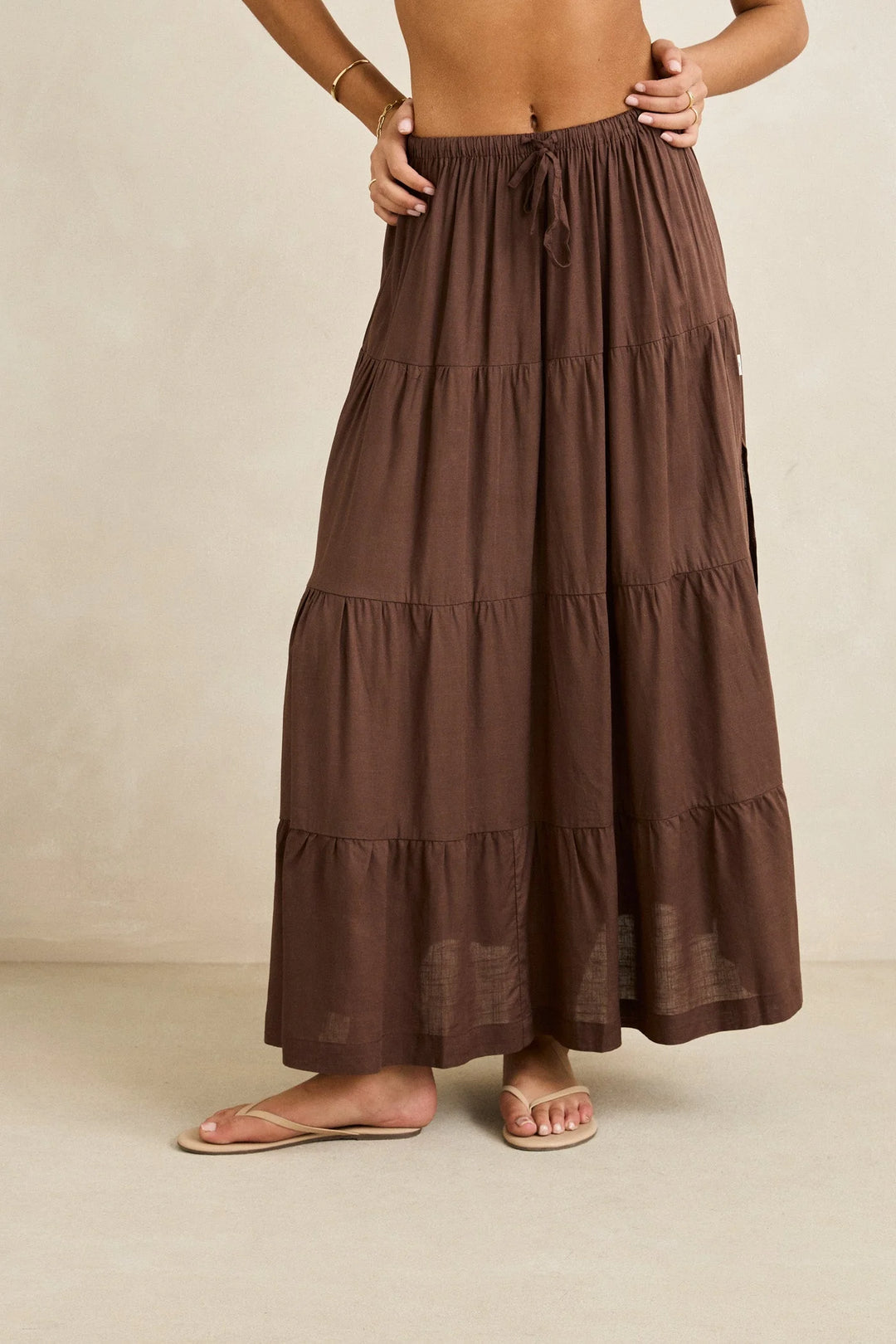Rhythm Women's Classic Tiered Maxi Skirt - Chocolate - Sun Diego Boardshop