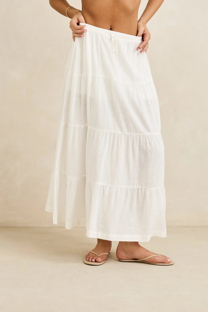 Rhythm Women's Classic Tiered Maxi Skirt - White - Sun Diego Boardshop