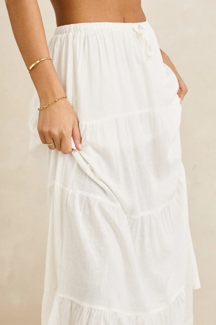Rhythm Women's Classic Tiered Maxi Skirt - White - Sun Diego Boardshop