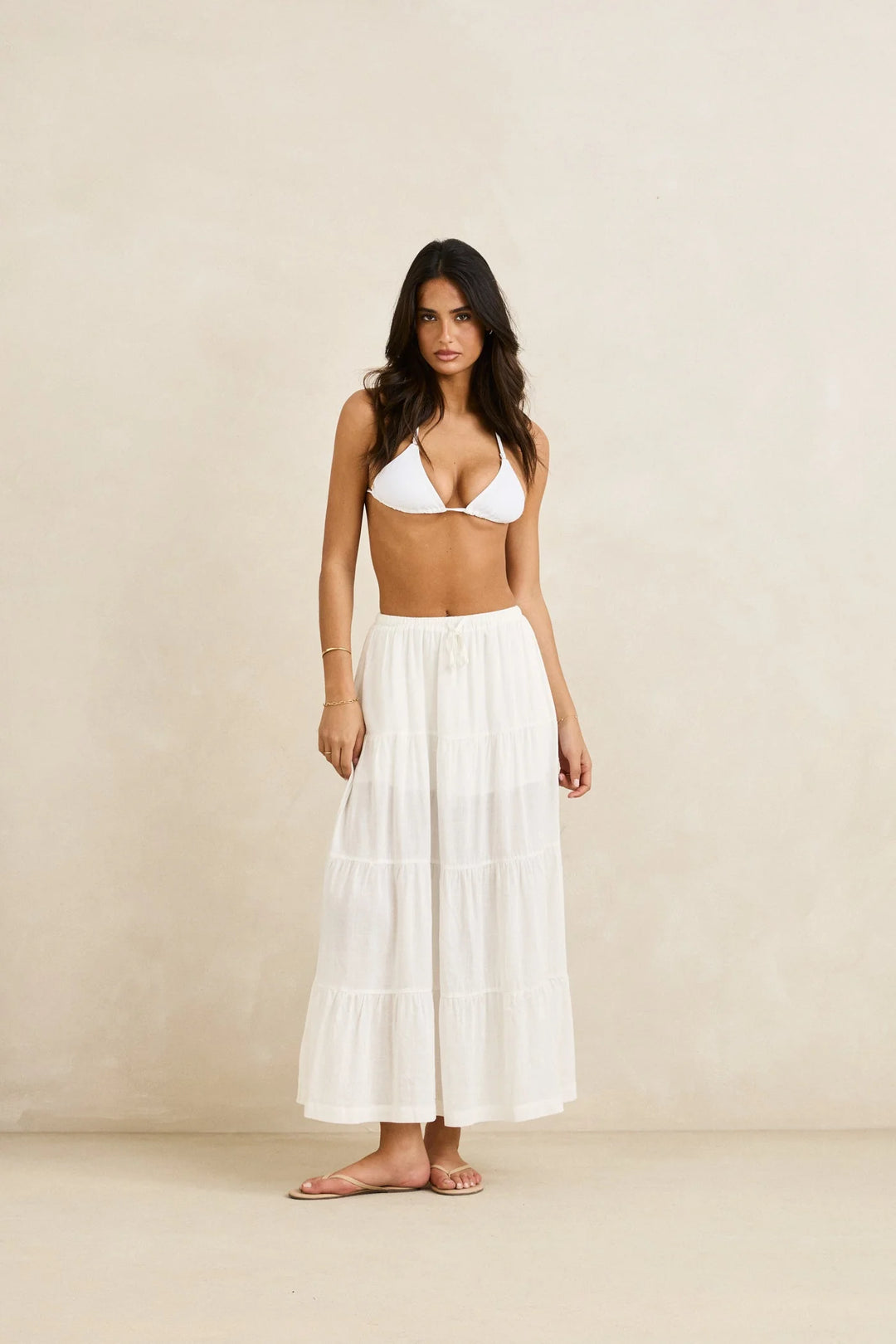 Rhythm Women's Classic Tiered Maxi Skirt - White - Sun Diego Boardshop