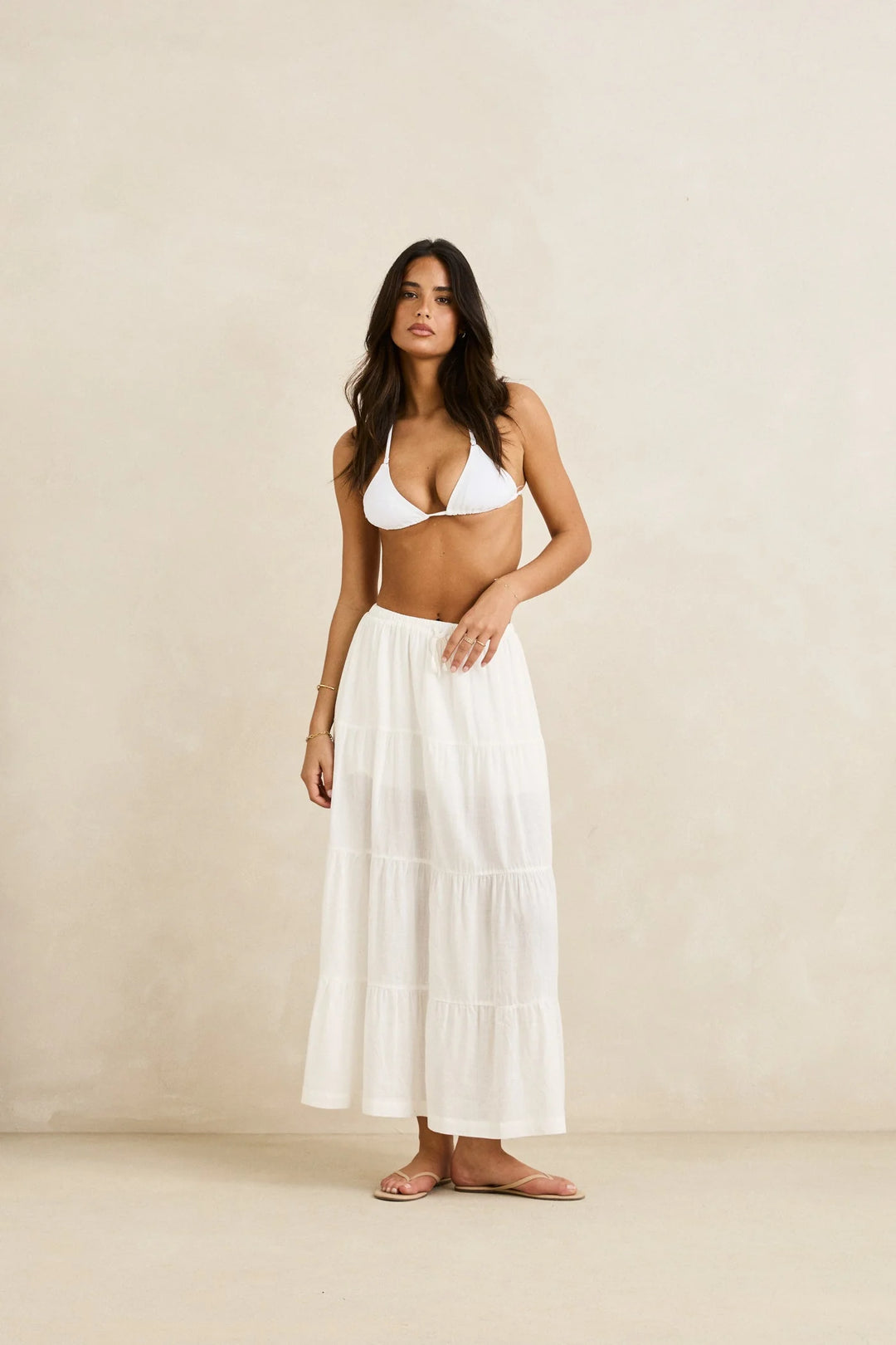 Rhythm Women's Classic Tiered Maxi Skirt - White - Sun Diego Boardshop