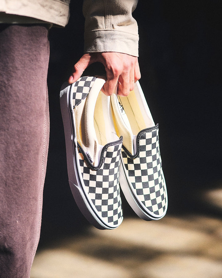 Vans Men's Classic Slip-On Checkerboard Shoe - Black White White - Sun Diego Boardshop
