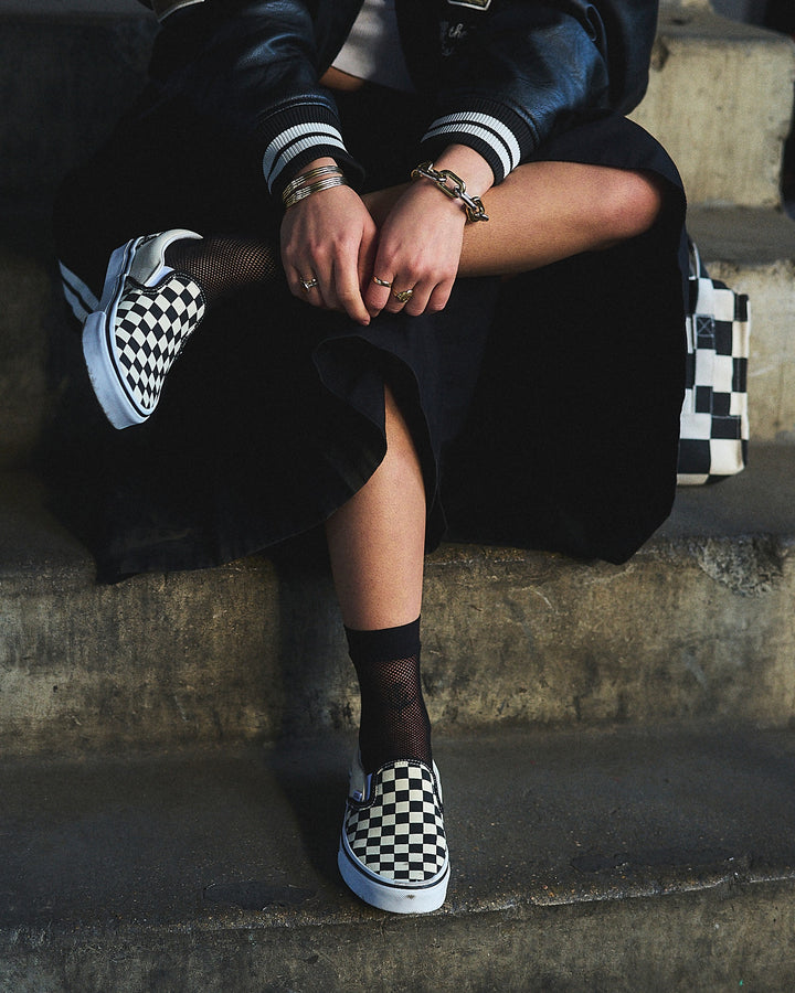 Vans Men's Classic Slip-On Checkerboard Shoe - Black White White - Sun Diego Boardshop