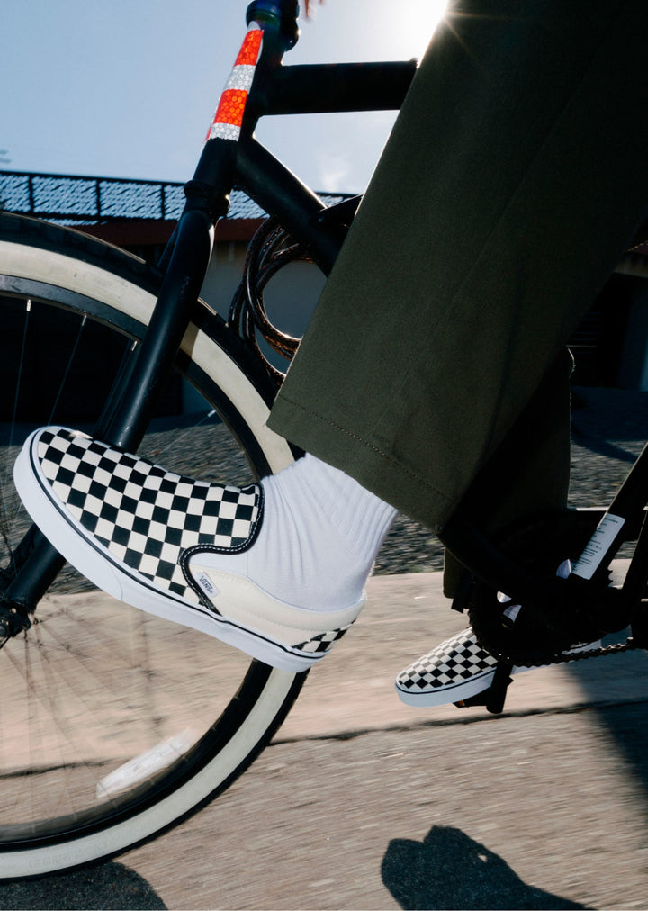Vans Men's Classic Slip-On Checkerboard Shoe - Black White White - Sun Diego Boardshop