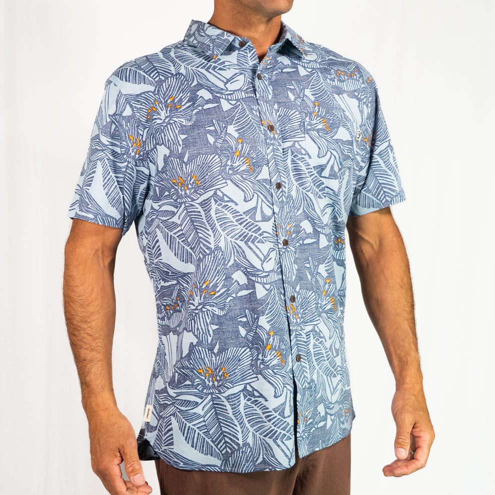 Instinct Durban Short Sleeve Button Up Shirt - Blue - Sun Diego Boardshop