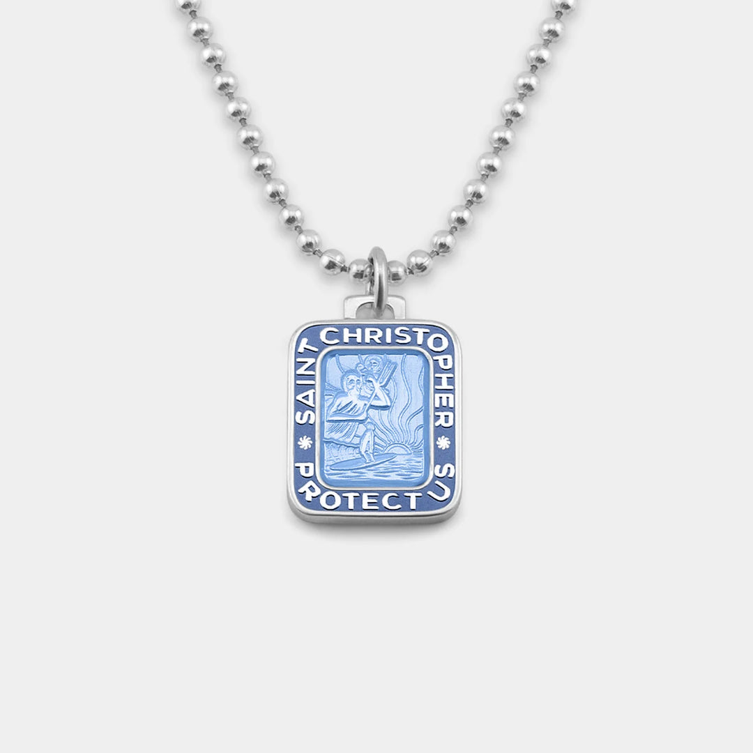 Getback Supply Rectangle St. Christopher Necklace - Denim Blue