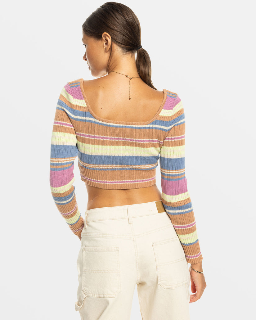 Roxy Sunshine Day Cropped Sweater Top - CAMEL SWITHBACKSTRIPE SWEATERS - Sun Diego Boardshop