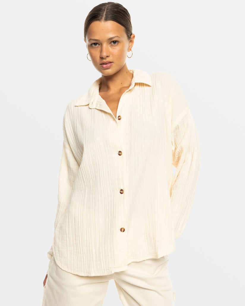 Roxy Morning Time Long Sleeve Shirt - PARCHMENT - Sun Diego Boardshop