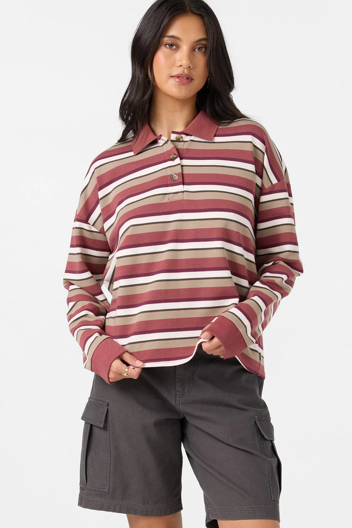 O'Neill Women's O'Riginals Kyra Long Sleeve Crop Polo Top - Apple Butter - Sun Diego Boardshop