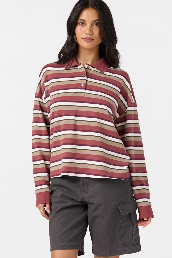 O'Neill Women's O'Riginals Kyra Long Sleeve Crop Polo Top - Apple Butter - Sun Diego Boardshop
