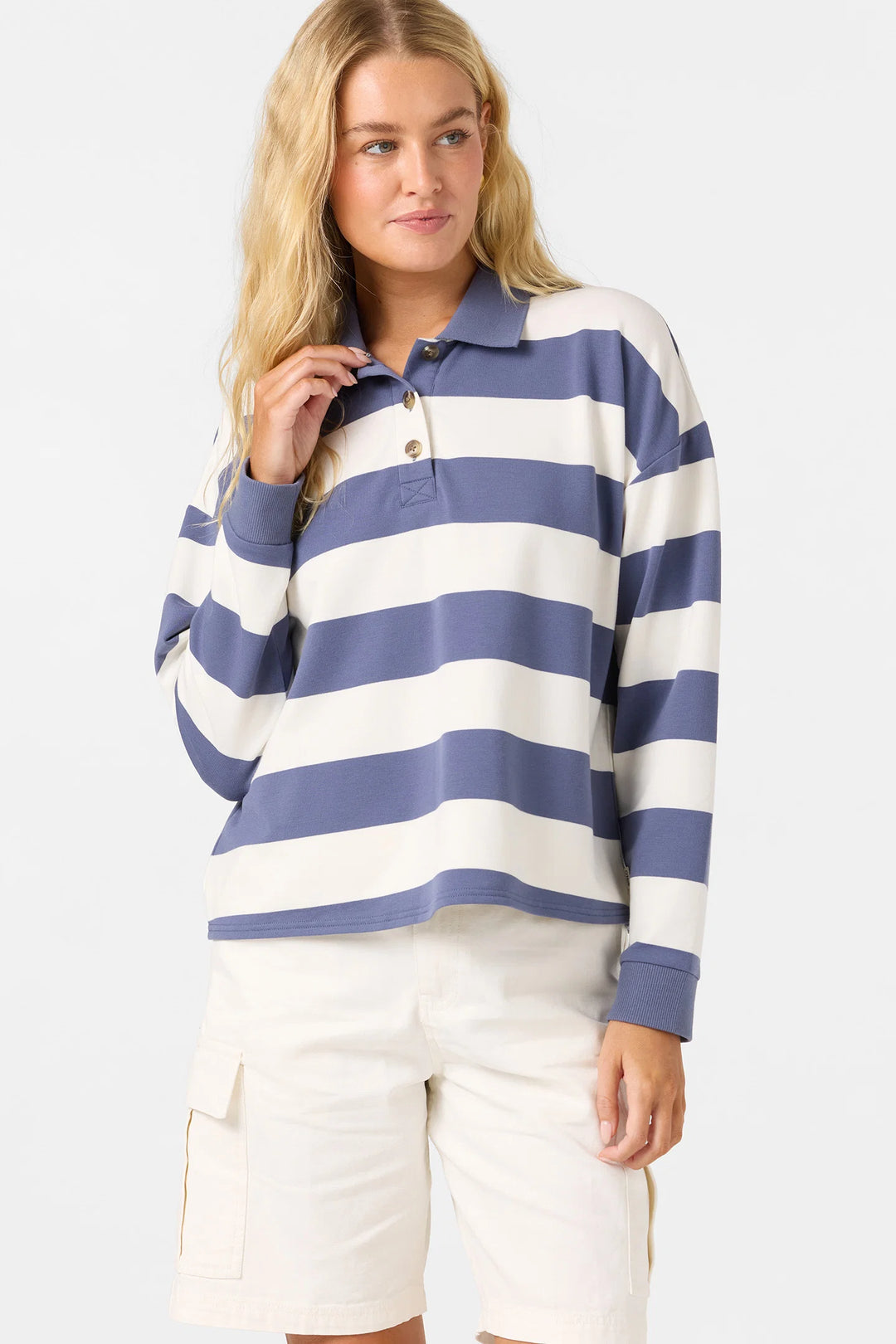 O'Neill Women's O'Riginals Kyra Long Sleeve Crop Polo Top - Nightshadow Blue - Sun Diego Boardshop