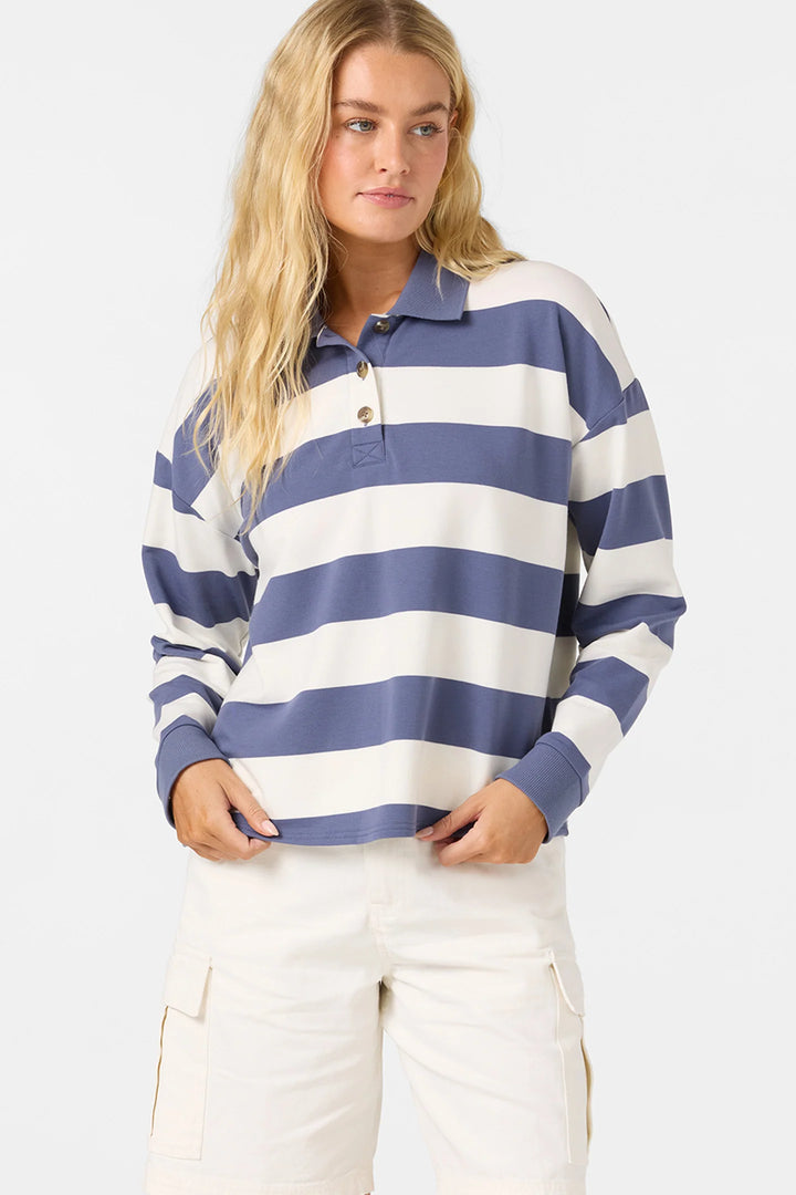 O'Neill Women's O'Riginals Kyra Long Sleeve Crop Polo Top - Nightshadow Blue - Sun Diego Boardshop