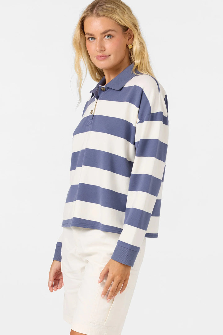 O'Neill Women's O'Riginals Kyra Long Sleeve Crop Polo Top - Nightshadow Blue - Sun Diego Boardshop