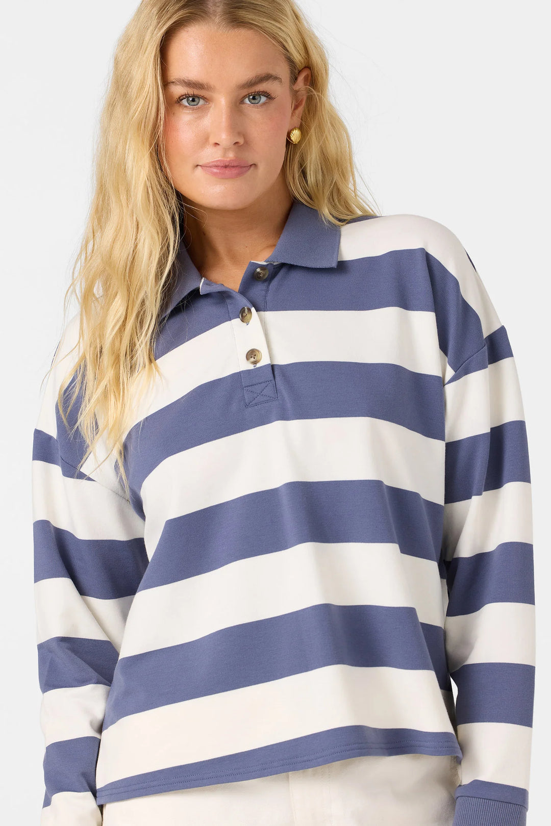 O'Neill Women's O'Riginals Kyra Long Sleeve Crop Polo Top - Nightshadow Blue - Sun Diego Boardshop