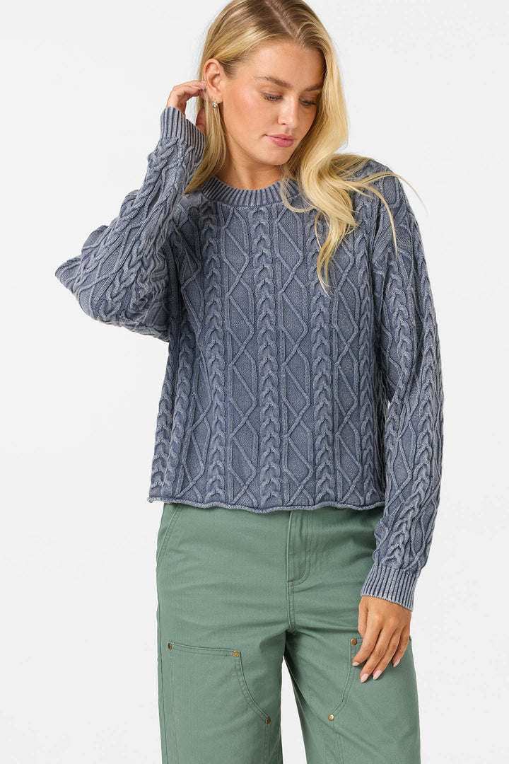 O'Neill Women's O'Riginals Misha Cable Knit Long Sleeve Sweater - Nightshadow Blue - Sun Diego Boardshop
