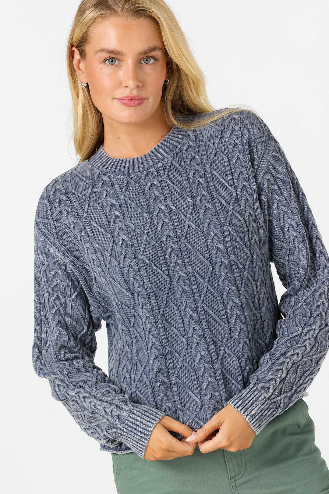 O'Neill Women's O'Riginals Misha Cable Knit Long Sleeve Sweater - Nightshadow Blue - Sun Diego Boardshop