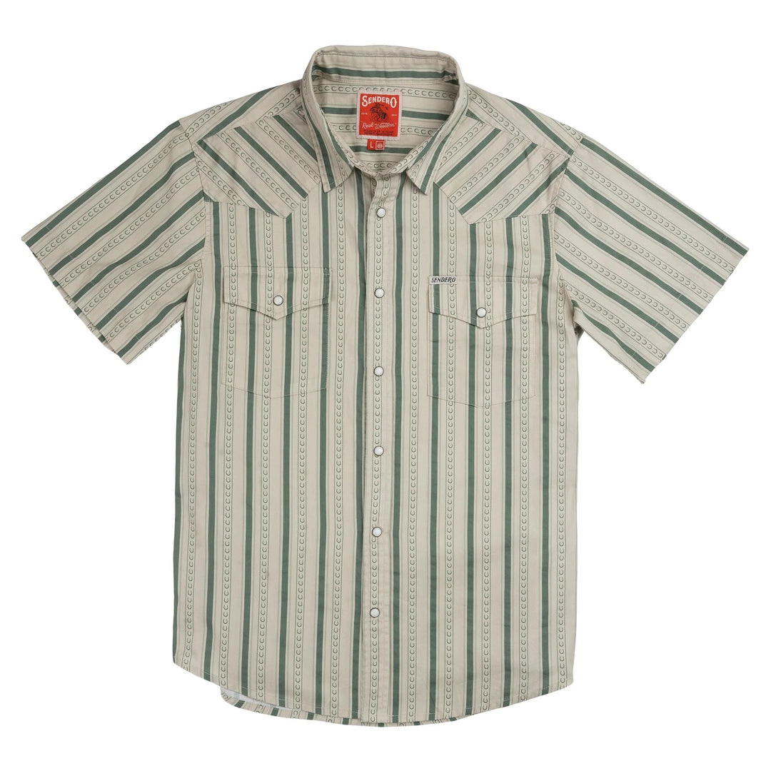 Sendero Men's The Wyatt Pearl Snap Short Sleeve Shirt - Horseshoe Stripe