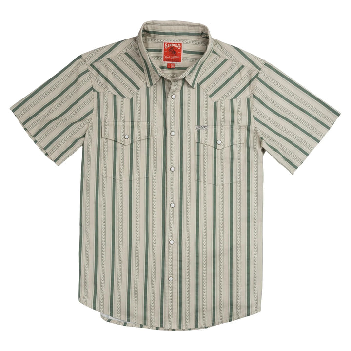 Sendero Men's The Wyatt Pearl Snap Short Sleeve Shirt - Horseshoe Stripe