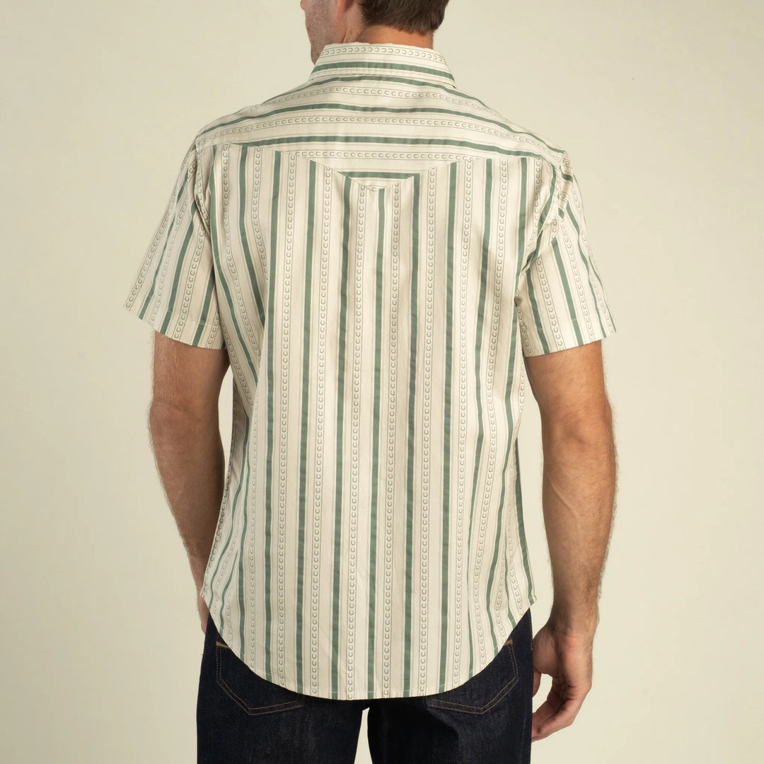 Sendero Men's The Wyatt Pearl Snap Short Sleeve Shirt - Horseshoe Stripe