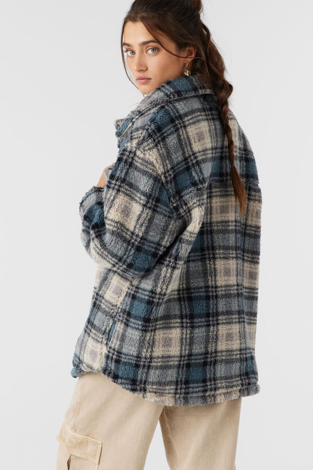 O'Neill HEATH PLAID HIGH PILE OVERSIZED FLEECE JACKET - SLATE - Sun Diego Boardshop