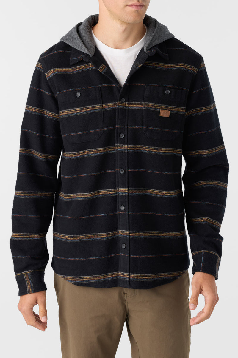 ONeill LANDMARKED STRIPE HOODED FLANNEL STANDARD FIT SHIRT - BLACK - Sun Diego Boardshop