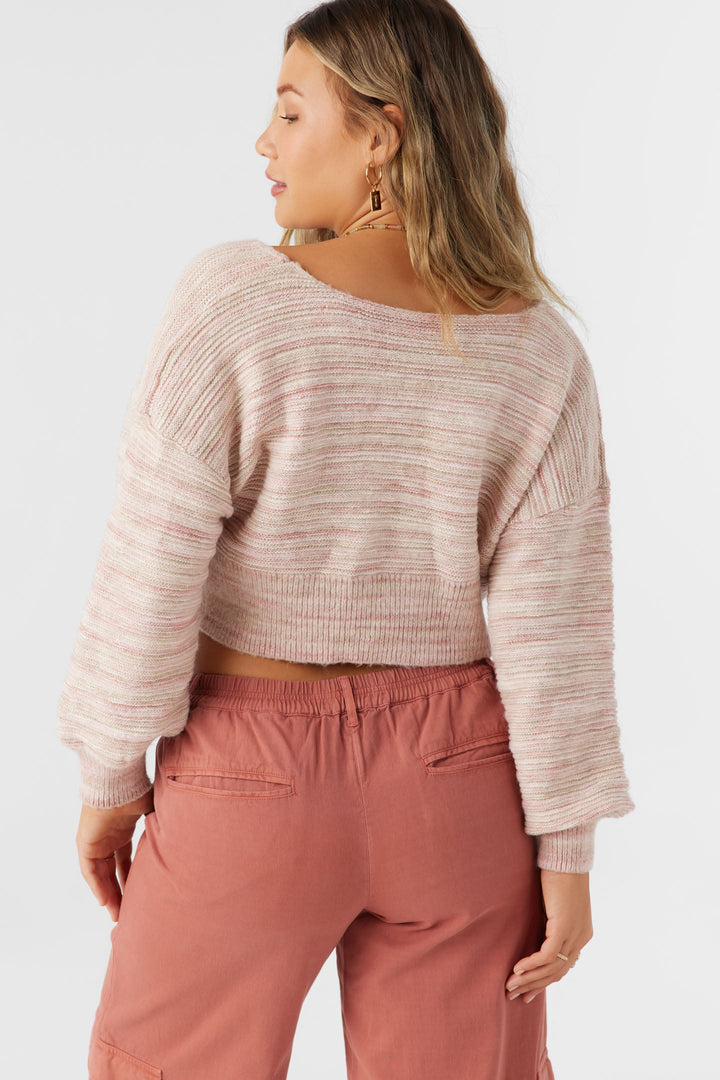 Oneill HILLSIDE STRIPE TWIST FRONT TWO-WAY SWEATER - ROSE DUST - Sun Diego Boardshop