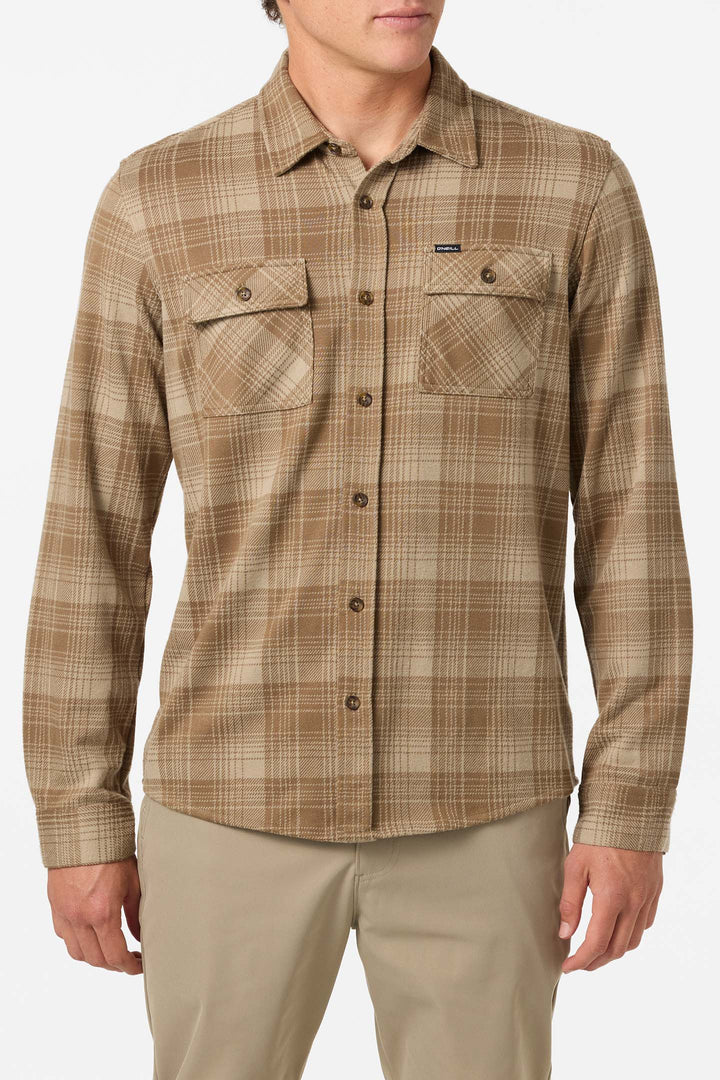 O`Neill Sutton Knit Plaid Standard Fit Long Sleeve Shirt - Dark Khaki - Sun Diego Boardshop