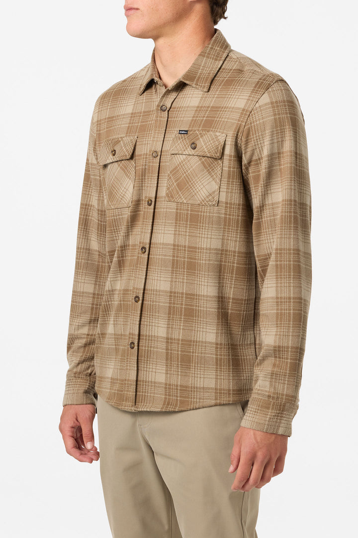 O`Neill Sutton Knit Plaid Standard Fit Long Sleeve Shirt - Dark Khaki - Sun Diego Boardshop