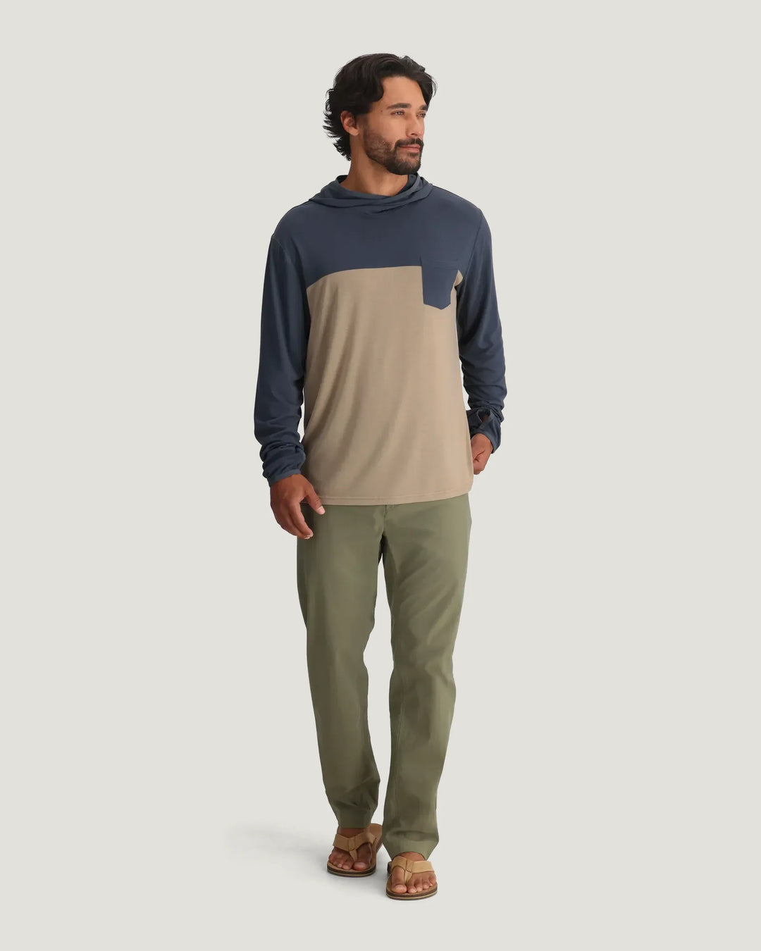 Free Fly Men's Bamboo Hybrid Hoodie - Storm Cloud/Desert Tan - Sun Diego Boardshop