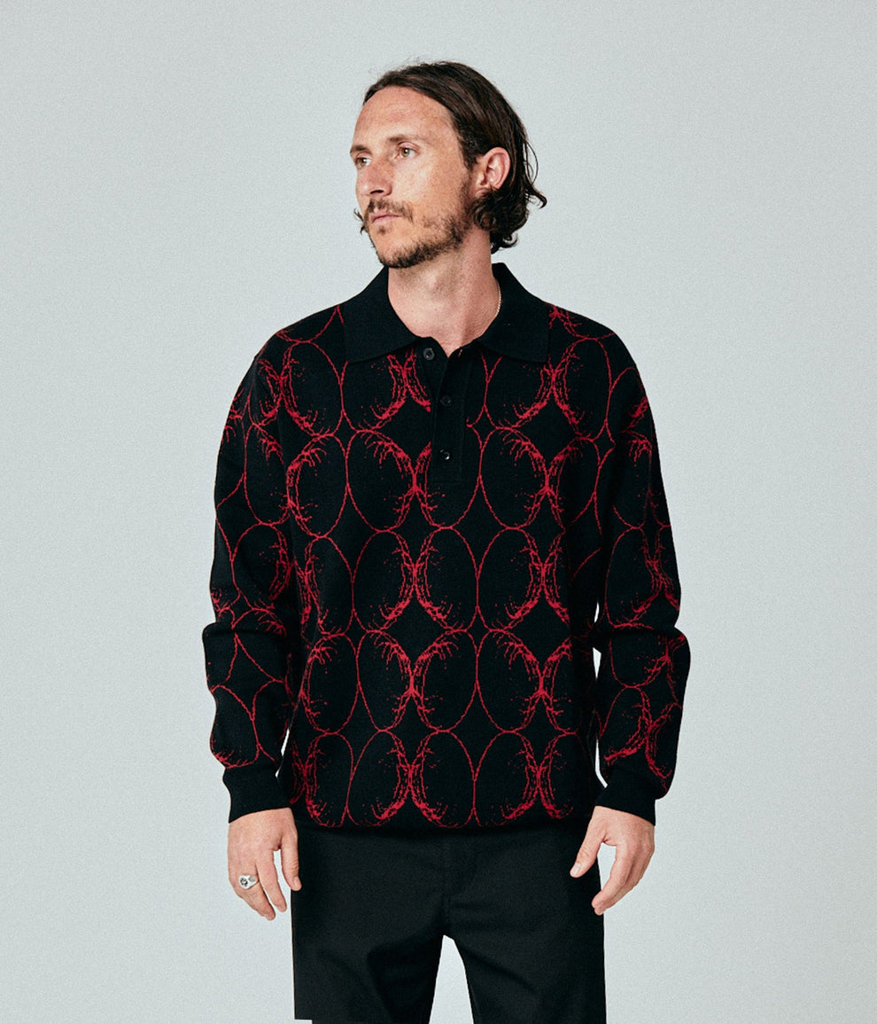 FORMER COIL KNIT LS POLO - BLACK BLOOD - Sun Diego Boardshop