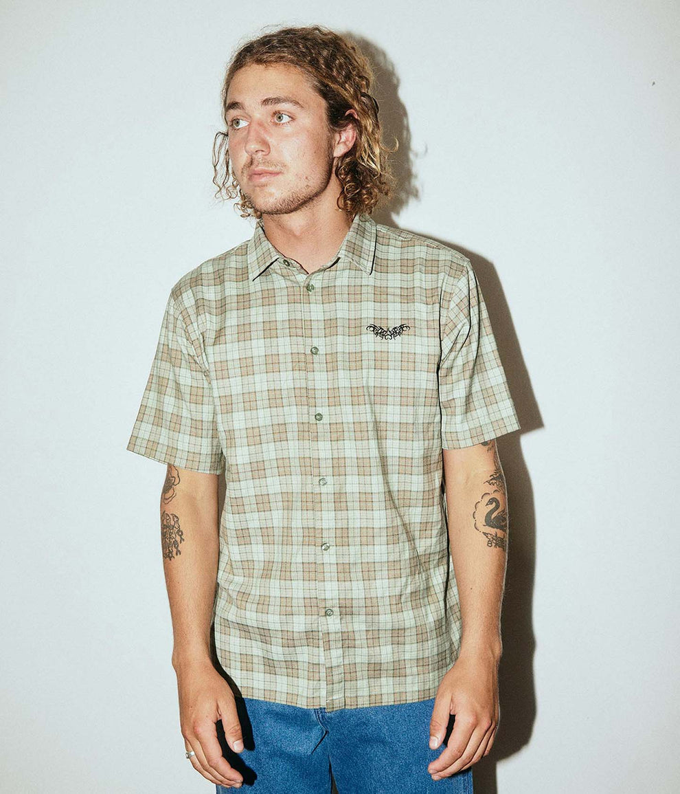 FORMER Manners Check SS Shirt - GREEN BROWN - Sun Diego Boardshop