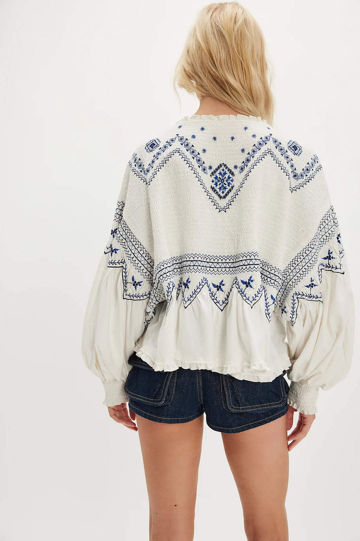 Free People Holly Long Sleeve Knit Top - Eggnog Combo
