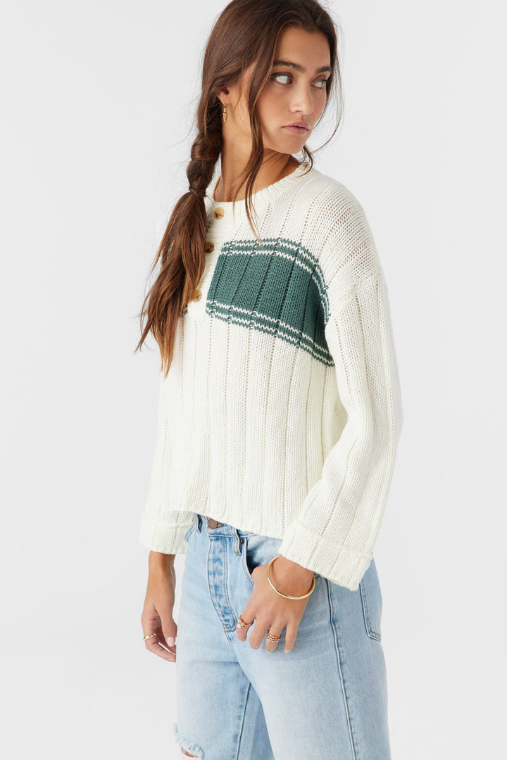 O'Neill OCEANFRONT STRIPE HENLEY LONG SLEEVE SWEATER - WINTER WHITE - Sun Diego Boardshop