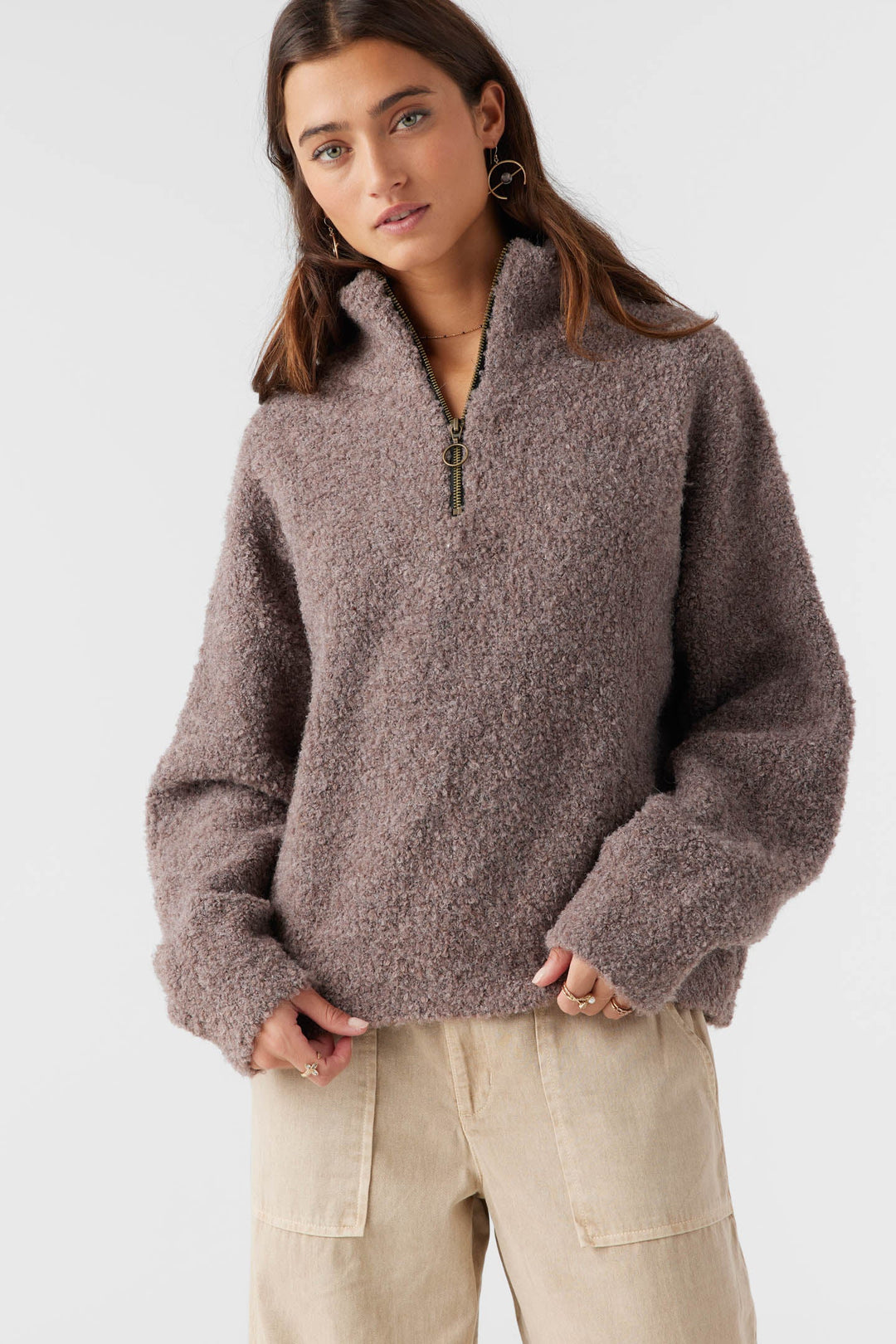 O'Neill GEORGIANA MOCKNECK HALF-ZIP SWEATER - DEEP TAUPE - Sun Diego Boardshop