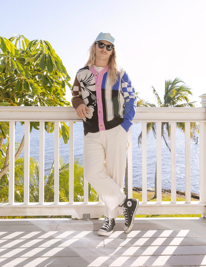 Duvin Hibiscus Stripe Knit Cardigan - Black - Sun Diego Boardshop