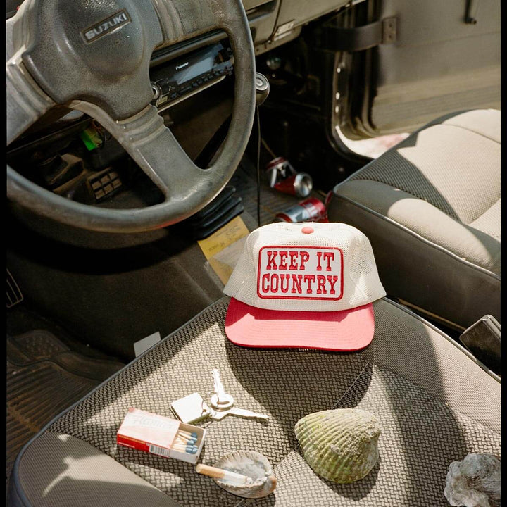 Seager Men's Keep It Country All-Mesh Trucker Snapback Cream/Red - Cream/Red - Sun Diego Boardshop