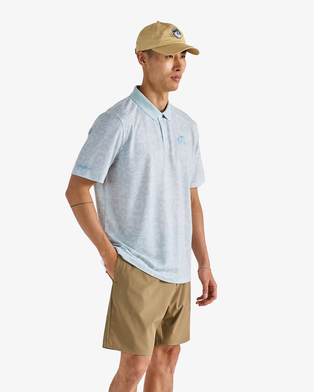 Malbon Mezzo Performance Pique Printed Polo - Silver - Sun Diego Boardshop