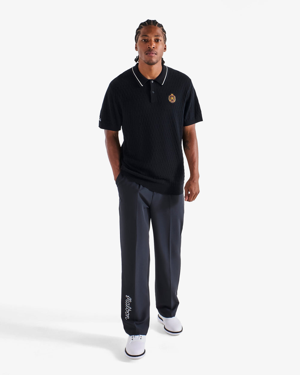 Malbon Crest Knit Polo - Black - Sun Diego Boardshop