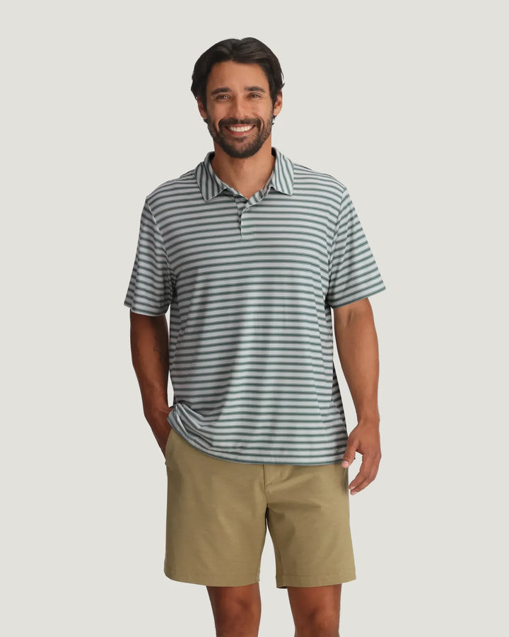 Free Fly Men's Elevate Polo - Smooth Sailing Stripe Hea Aspen Grey - Sun Diego Boardshop