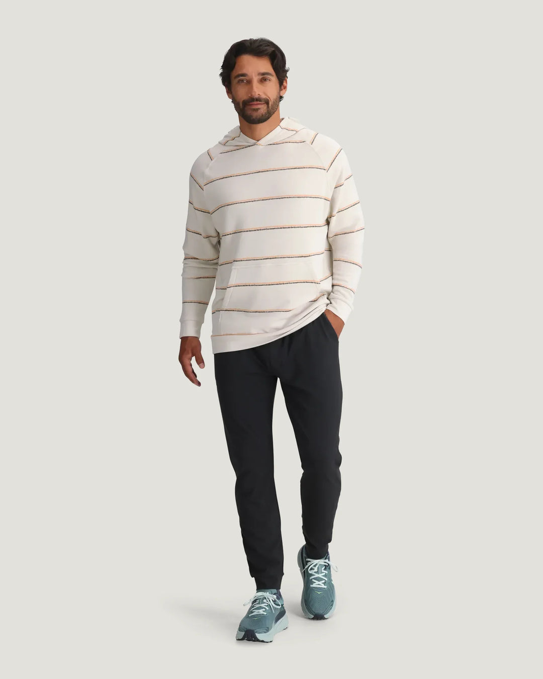 Free Fly Men's Bamboo Lightweight Fleece Hoodie - Dash Double Stripe Birch