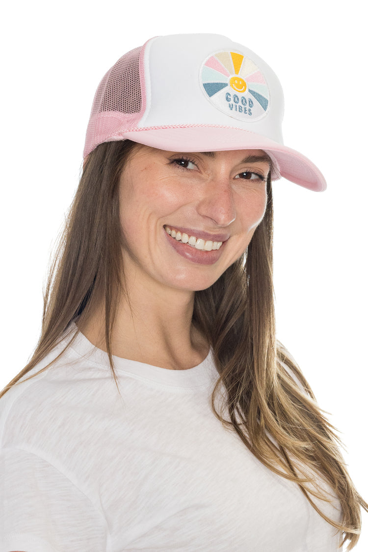 That Friday Feeling Good Vibes Trucker Hat in Pink Split - PINK SPLIT - Sun Diego Boardshop