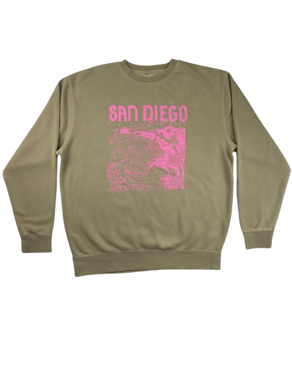 Sun Diego Women's Map Sweatshirt - Cement Pink - Sun Diego Boardshop