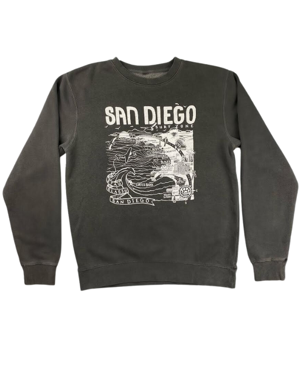 Sun Diego Women's Map Sweatshirt  - Black/White - Sun Diego Boardshop