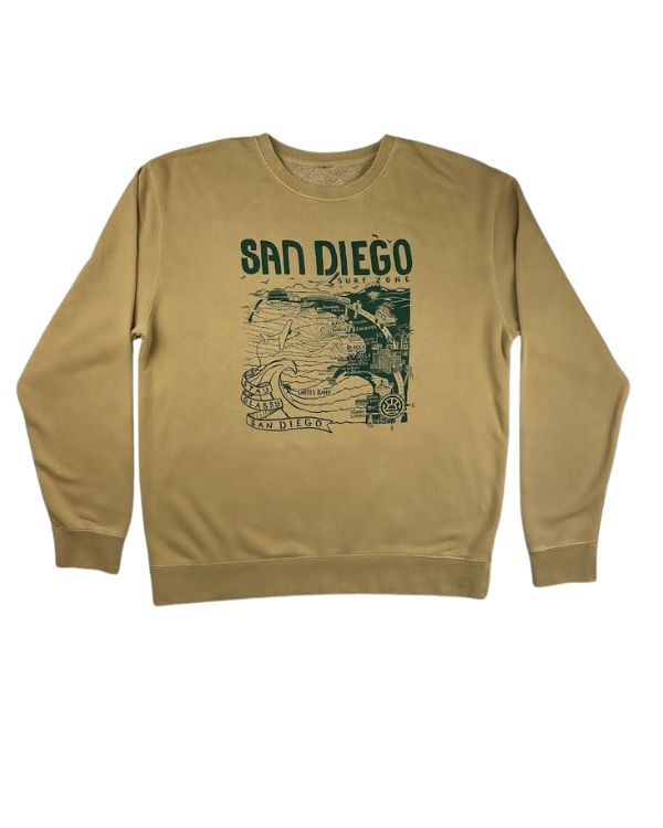 Sun Diego Women's Map Sweatshirt- Sandstone/Green - Sun Diego Boardshop