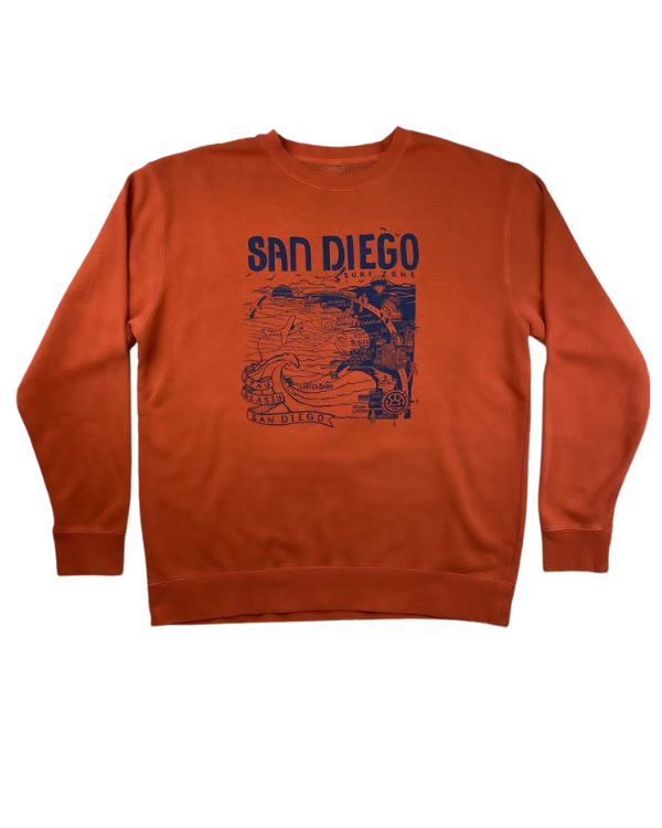 Sun Diego Women's Map Sweatshirt - Amber/Blue - Sun Diego Boardshop