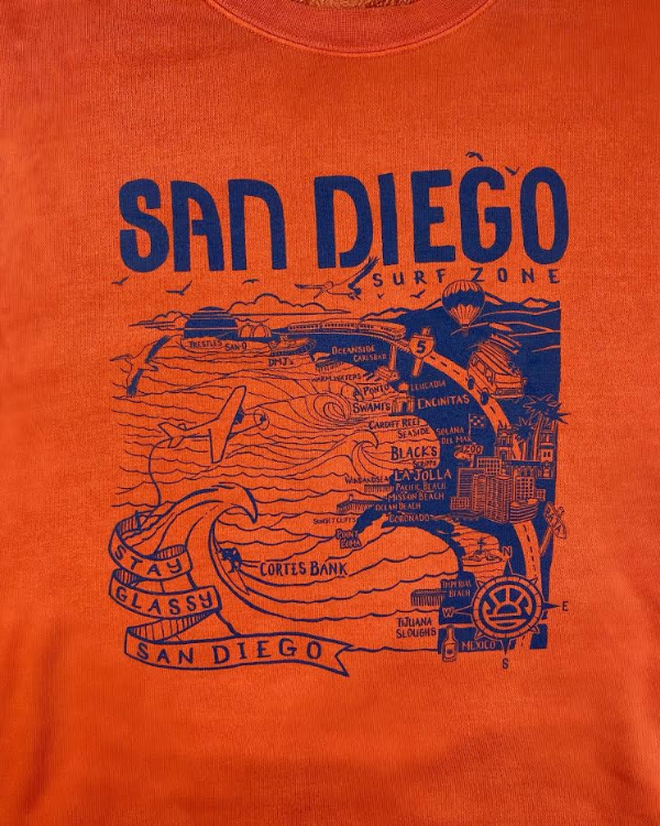 Sun Diego Women's Map Sweatshirt - Amber/Blue - Sun Diego Boardshop