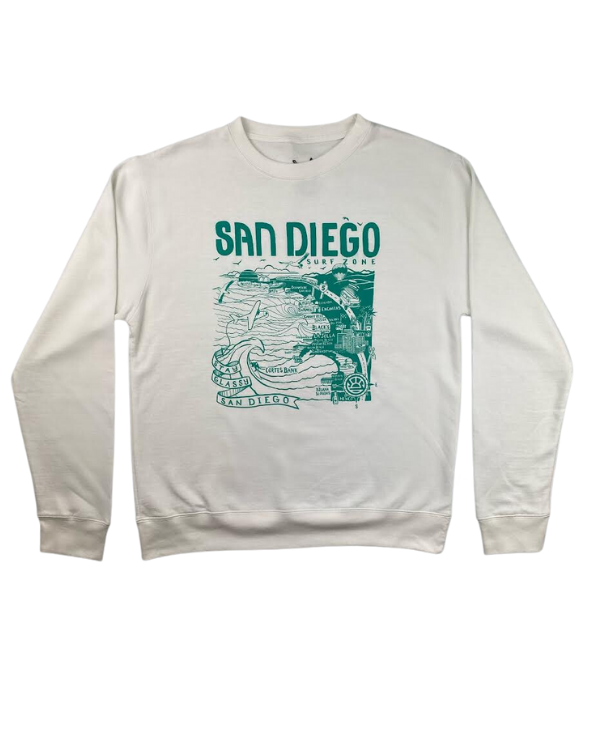 Sun Diego Women's Map Sweatshirt - White/Mint - Sun Diego Boardshop